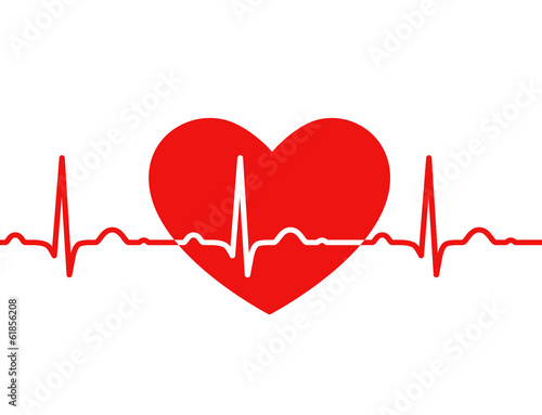 Red heart with ekg on white - medical design