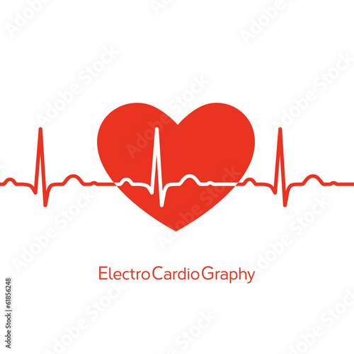 Medical design - red heart with cardiogram on white background