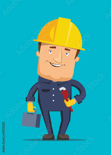 Hard working man holding tool box illustration