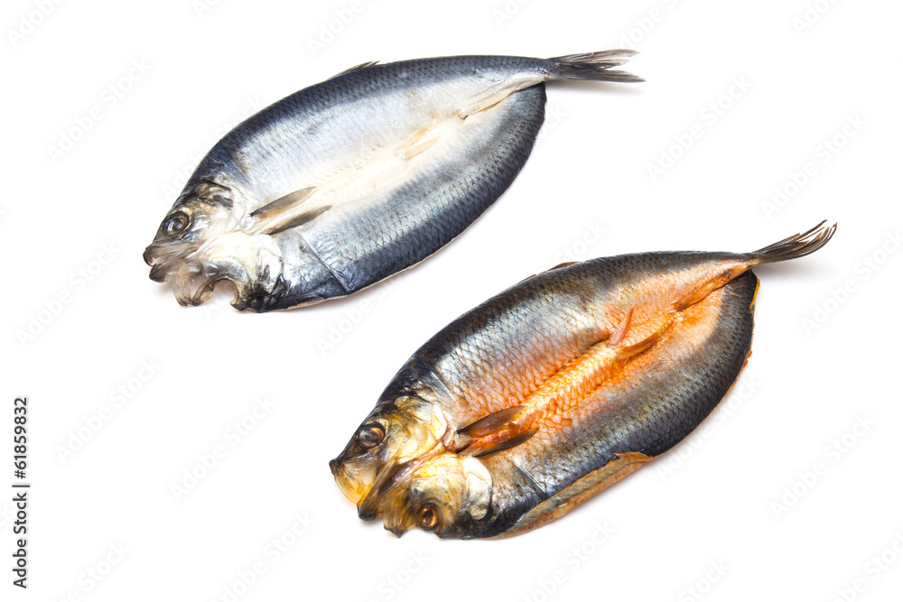 Kippers isolated on a white studio background. Kippers isolated on a white studio background.