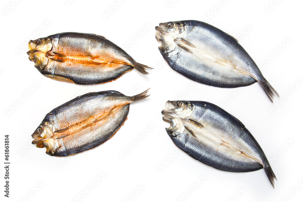 Kippers isolated on a white studio background.