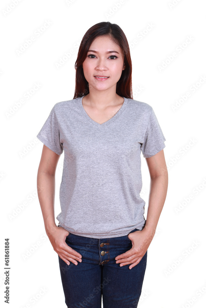 Obraz premium young beautiful female with blank t-shirt