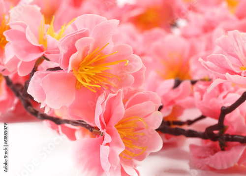 Closeup of pink artificial flowers
