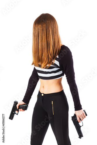 Mysterious female spy with guns