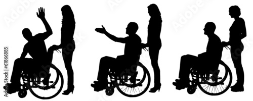 Vector silhouettes of people in a wheelchair.