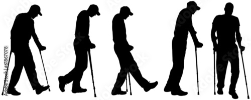 Foto Vector silhouettes of people with crutches.