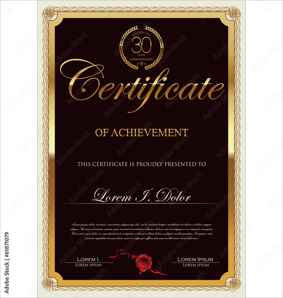 Brown and gold certificate template, vector illustration