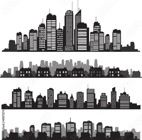 Set of vector cities silhouette and buildings