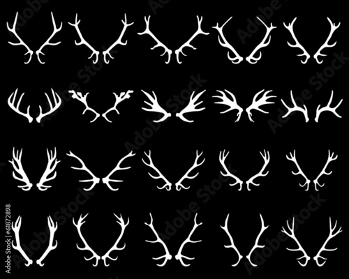 White silhouettes of deer's antlers on black background, vector