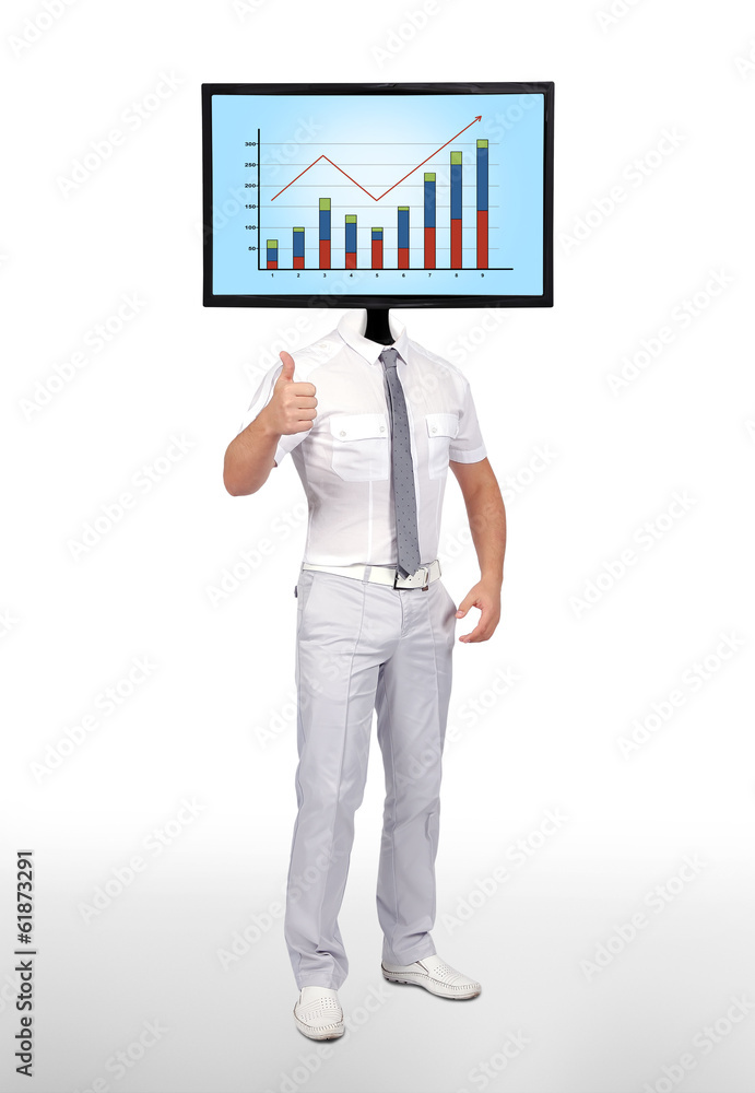 man and monitor with chart man and monitor with chart