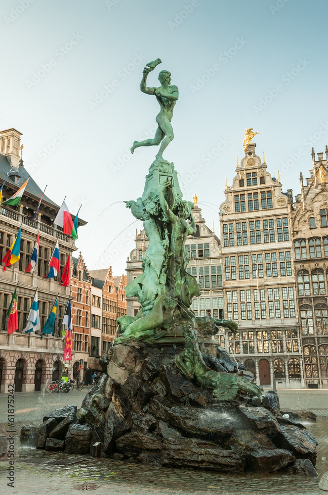 Antwerp's city hall with the Brabo fountain on the Great Market