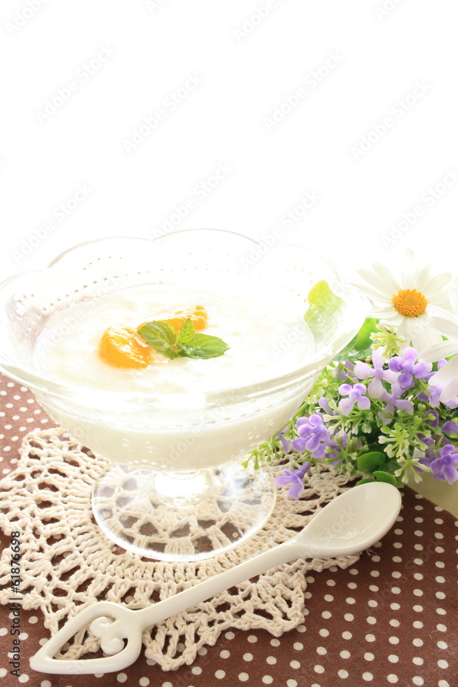 Mandarin orange on yogurt for gourmet dessert Mandarin orange on yogurt for gourmet dessert
