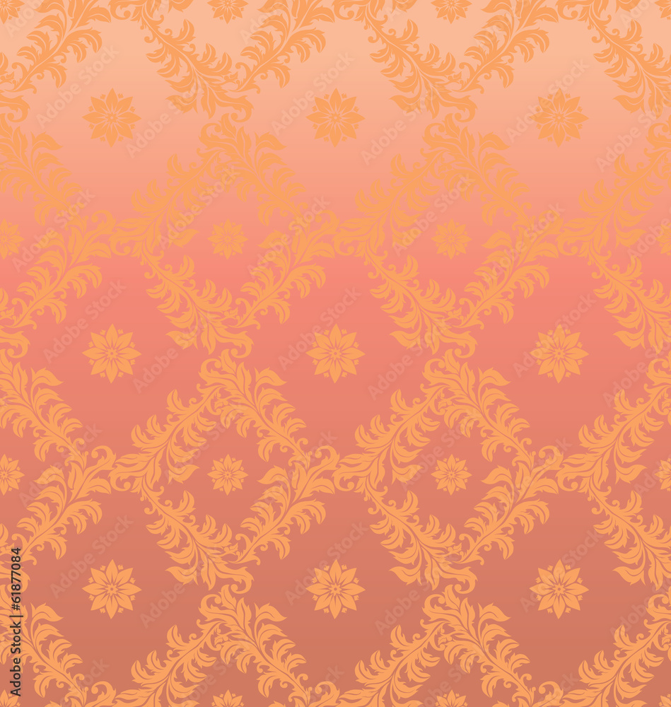 Orange Metallic Damask Seamless Background