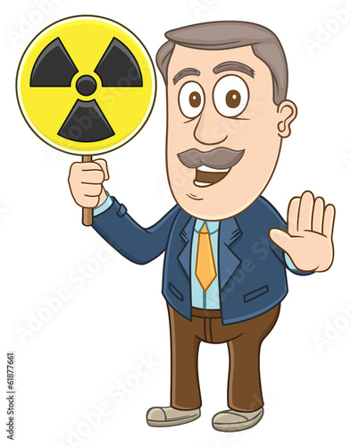 Businessman holding radiation area sign