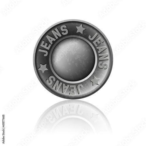 Gray metal button with inscription jeans, isolated on white