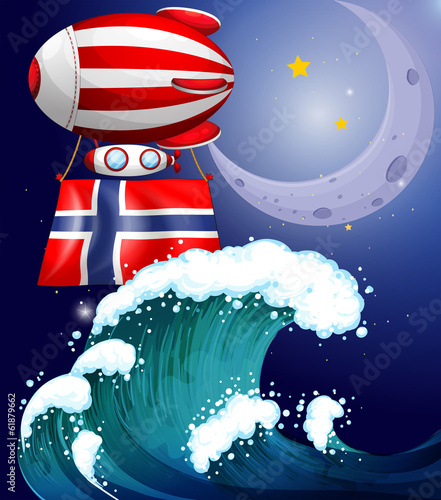 A floating balloon with the flag of Norway