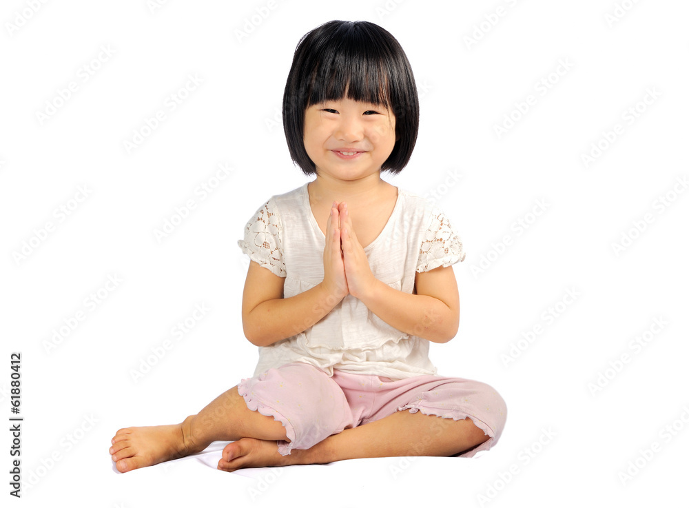 small child pay respect by pressing hands together at chest small child pay respect by pressing hands together at chest