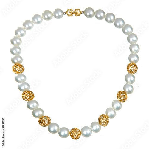 pearl and gold necklace isolated on the white
