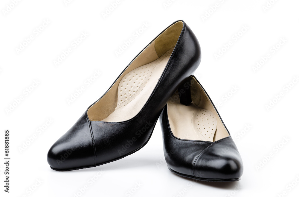 leather black shoes women isolated white background leather black shoes women isolated white background