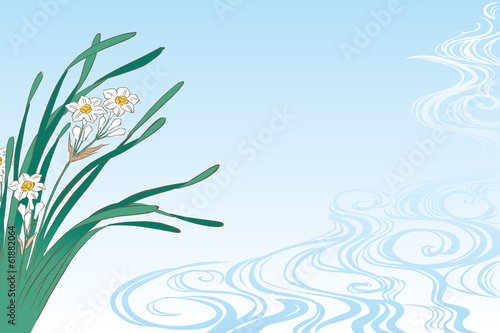 Fototapeta Naklejka Na Ścianę i Meble -  歌川広重 東都押上水仙花のイメージイラスト