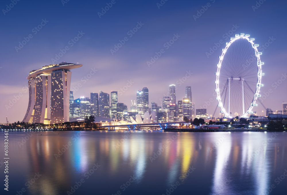 Naklejka premium Panoramę Singapuru w nocy.