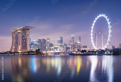 Singapore skyline at night.