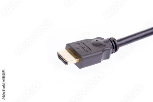Black hdmi cable on pure white background