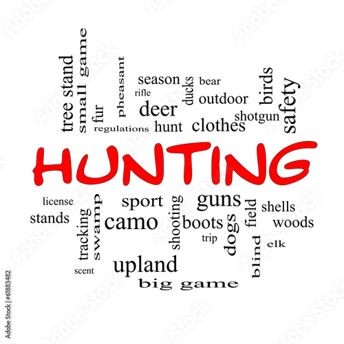 Hunting Word Cloud Concept in red caps