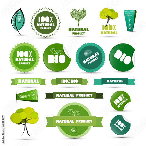Natural Product Green Labels - Tags - Stickers Set