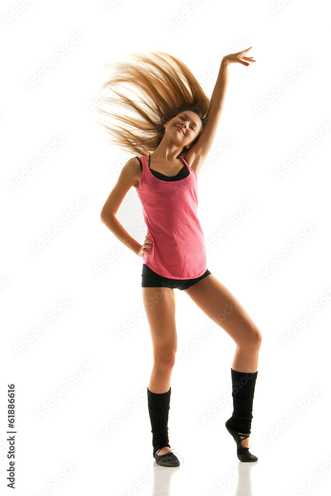 young beautiful dancer posing on white background young beautiful dancer posing on white background