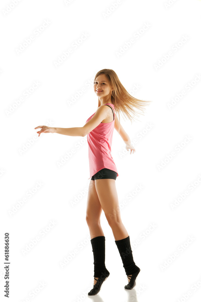 young beautiful dancer posing on white background young beautiful dancer posing on white background