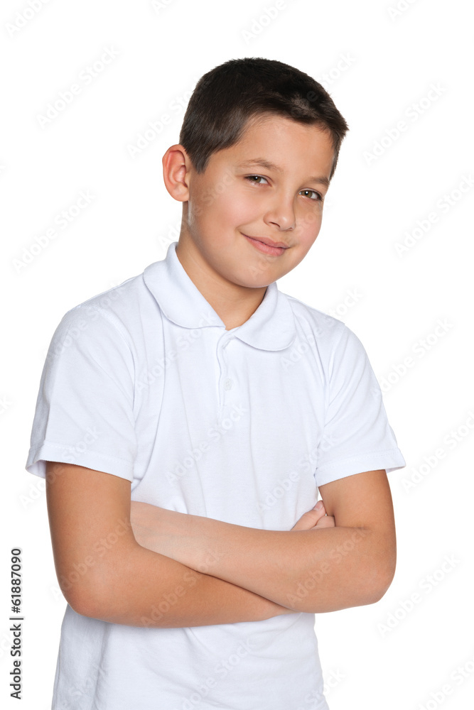 Confident young boy in white shirt Confident young boy in white shirt