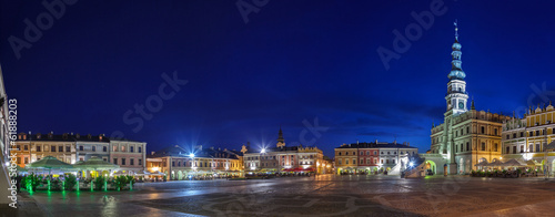 Night panorama of the Old City in Zamosc, Poland. photo