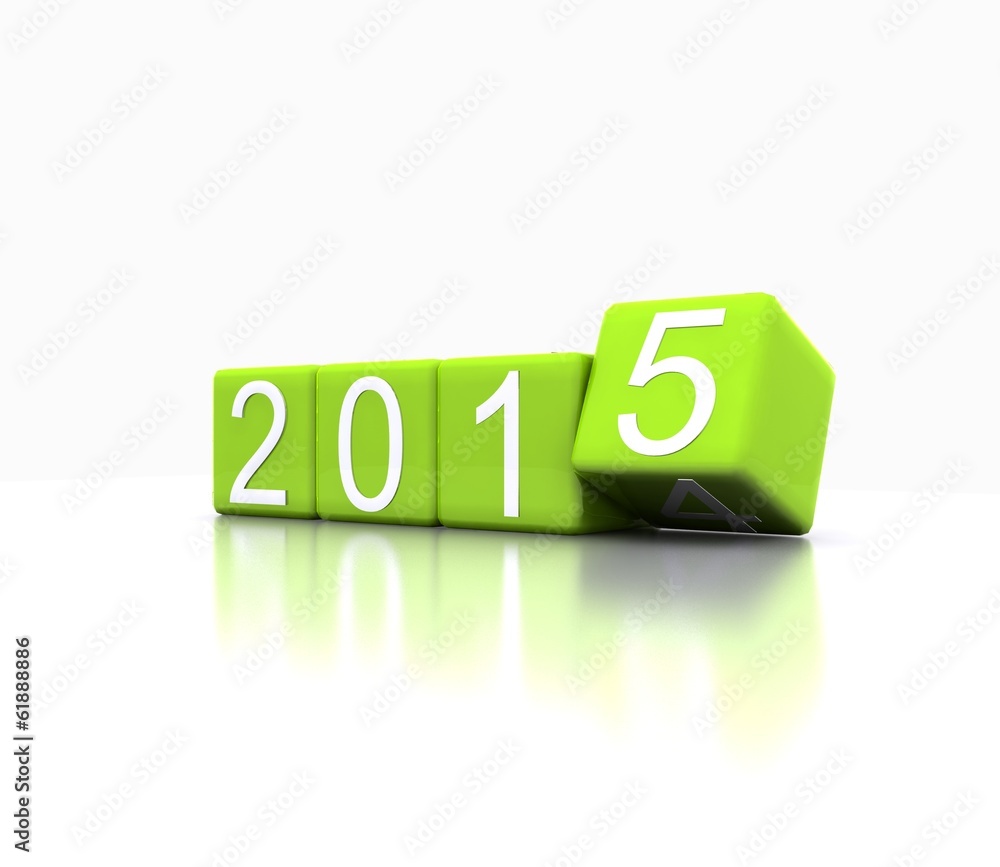3D illustration - dice with new year 2015, green 3D illustration - dice with new year 2015, green