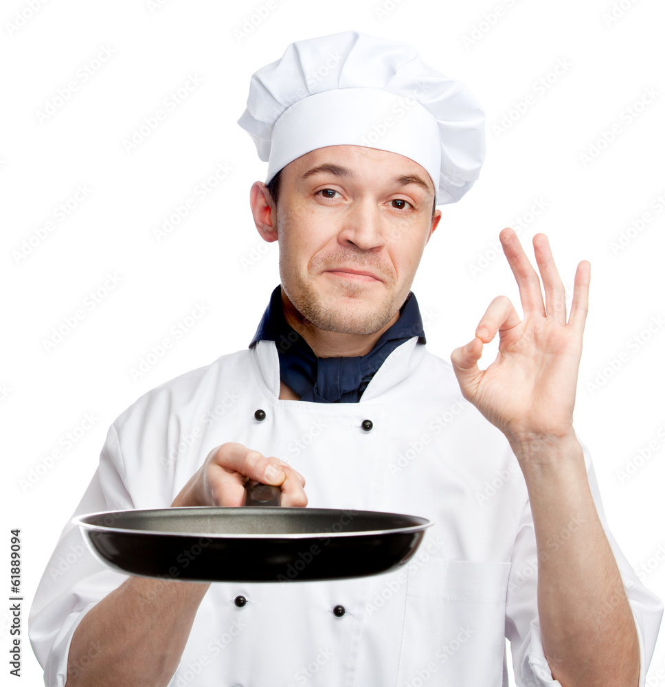 chef holding pan chef holding pan