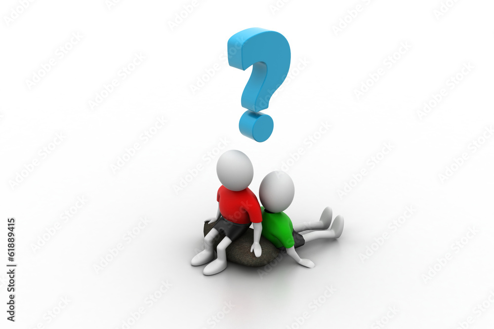 3d people sitting with question mark 3d people sitting with question mark