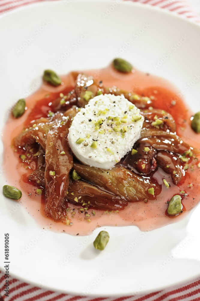Food: Plum Compote eith Goat Cheese and Pistacchio