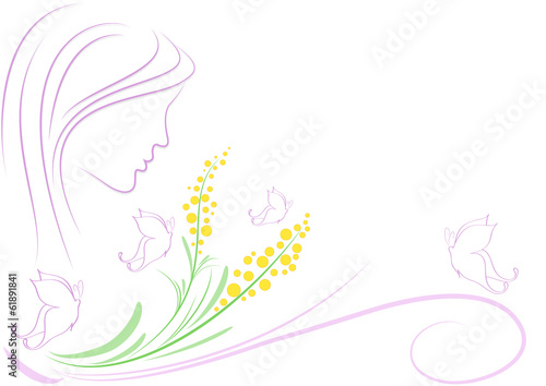 Sfondo donna mimose e farfalle