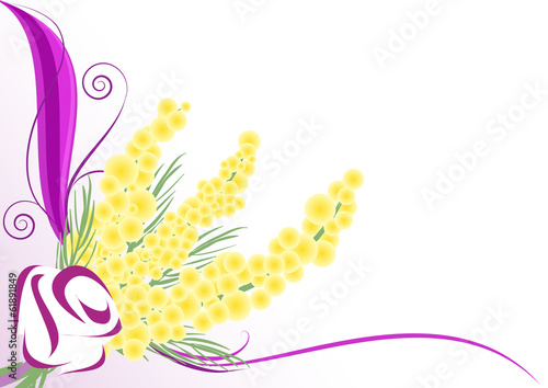 sfondo decorazione rosa stilizzata e mimose