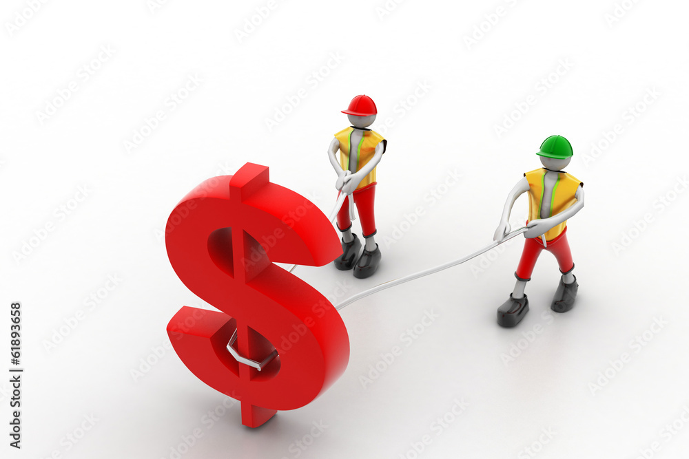 3d people pulling dollar symbol with a rope 3d people pulling dollar symbol with a rope