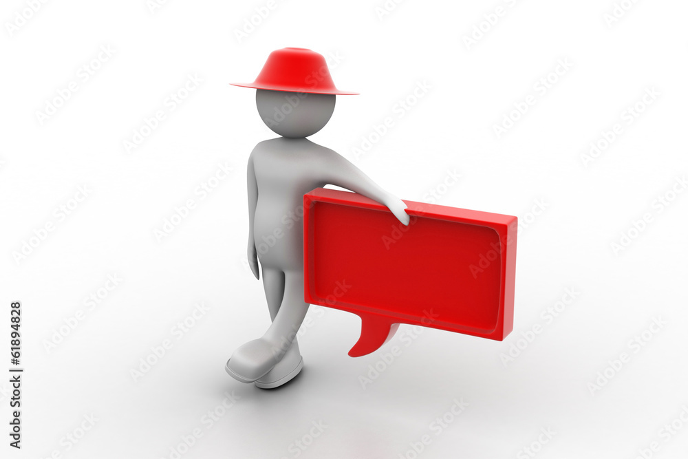 3d man standing by a speech bubble 3d man standing by a speech bubble