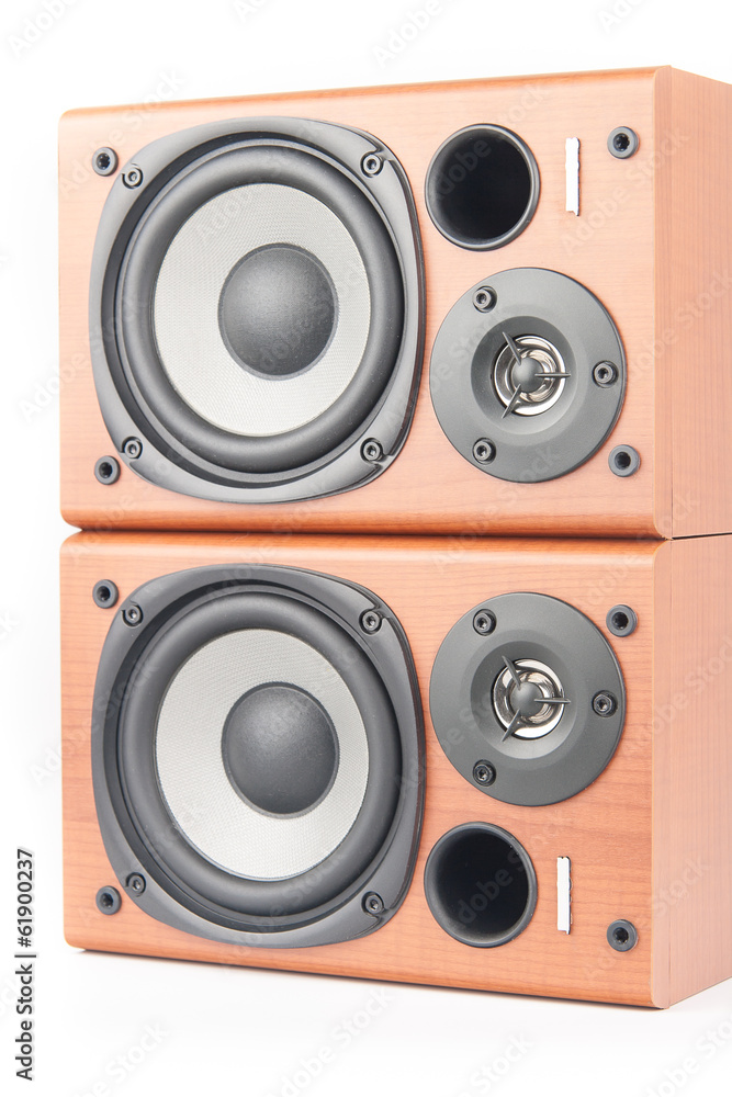 wooden sound speakers isolated on white wooden sound speakers isolated on white