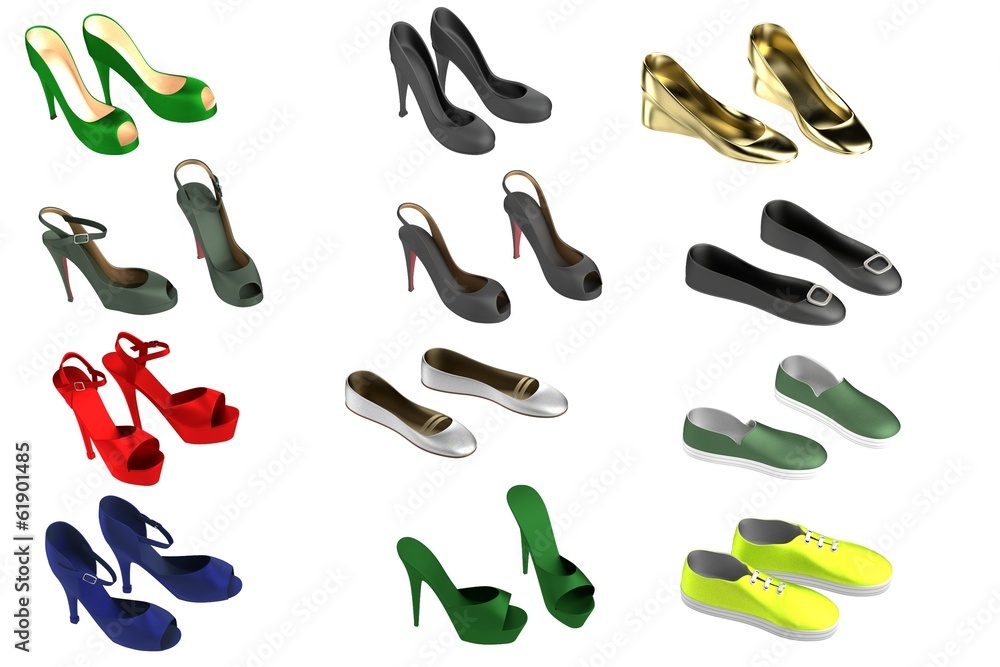 realistic 3d render of shoes set realistic 3d render of shoes set