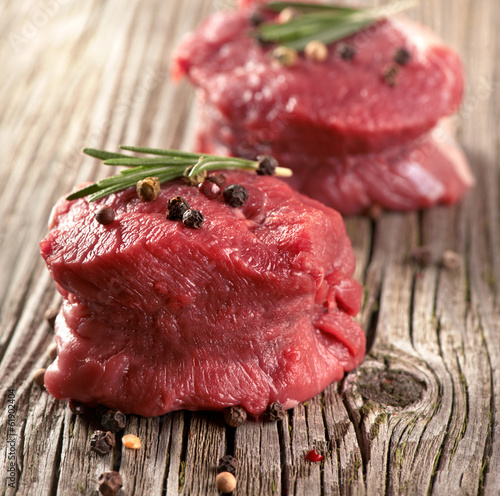 raw steak with pepper on wood
