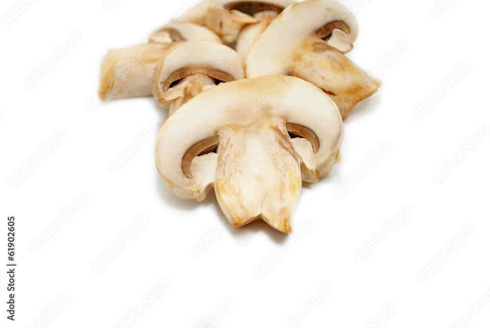 White Mushrooms Sliced Isolated on a White Background White Mushrooms Sliced Isolated on a White Background