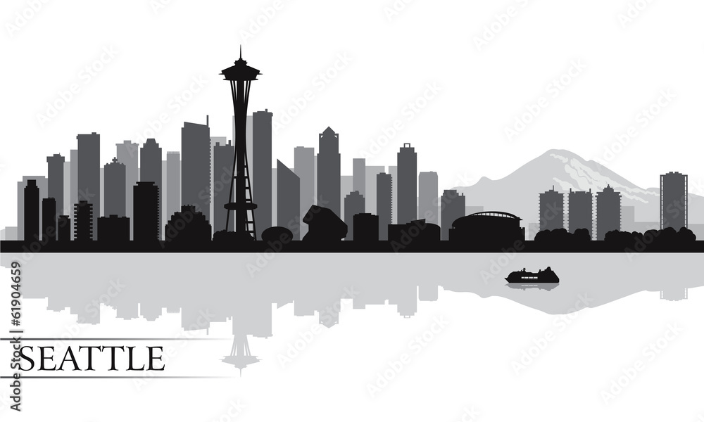 Naklejka premium Seattle city skyline silhouette background