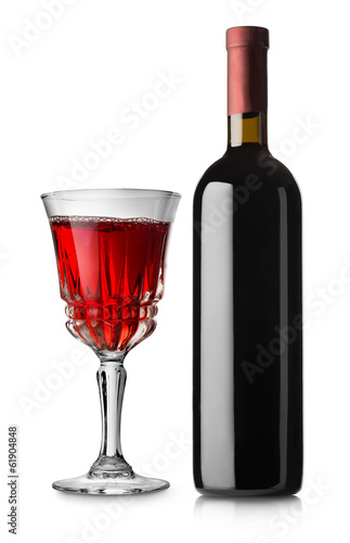 Konstfotografi Glass of red wine and bottle