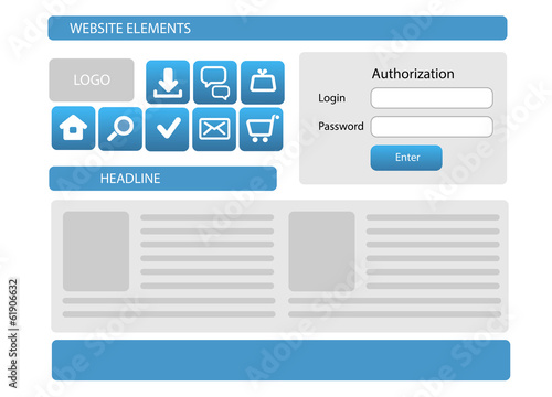 Website icons and website interface (blue and gray)
