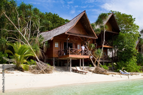 Beautiful tropical resort with wooden bungalows