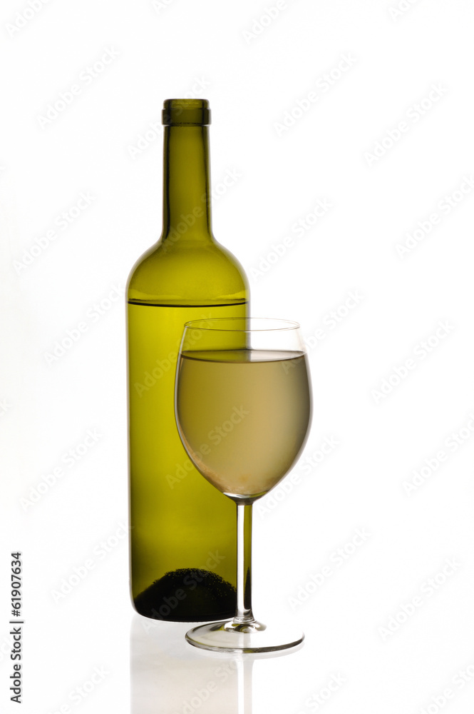 Special white wine bottle and glass Special white wine bottle and glass